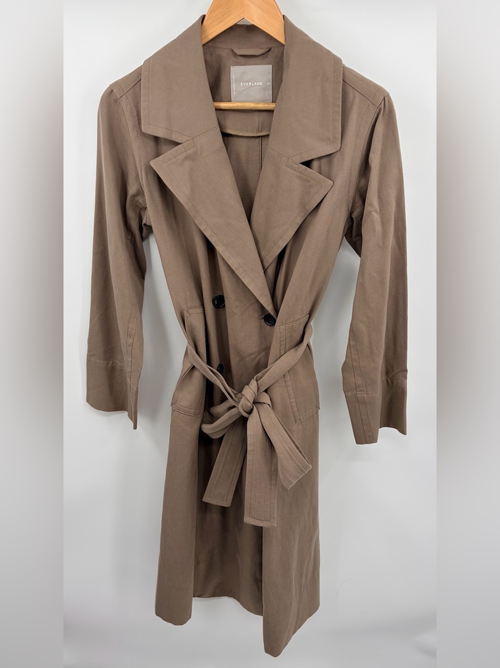 Everlane the drape trench coat with belt gray tan women’s XS chic mature